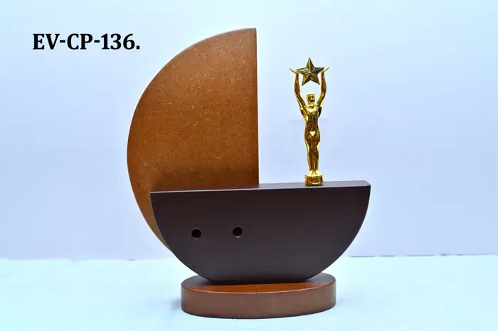 Sports winner trophy with wooden base